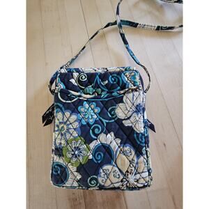 Vera Bradley Floral Crossbody Purse Bag Blue Cotton Small Travel Casual